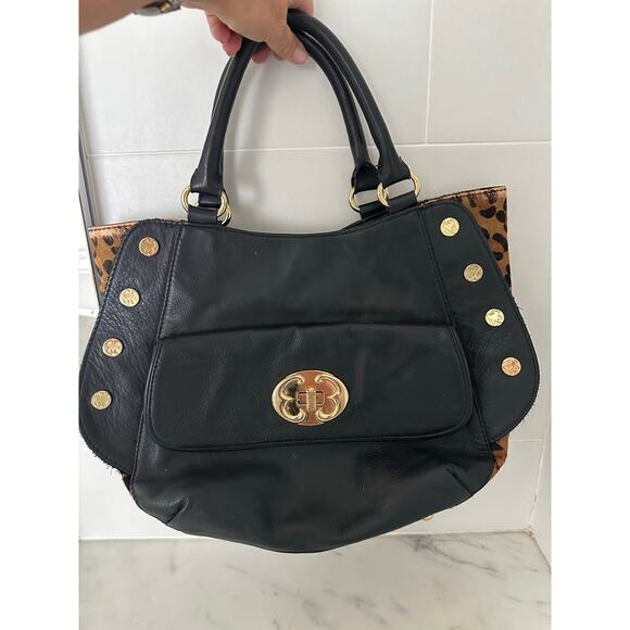 Emma Fox Leather and Calf Hair Bag HandBag with Leopard print - Picture 1 of 9
